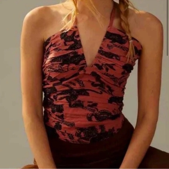 🩷 Anthropologie Ruched Toile Floral Print Halter Top 🩷 - Picture 2 of 12
